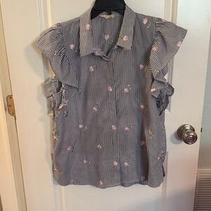 Striped Blouse with Floral Embroidery